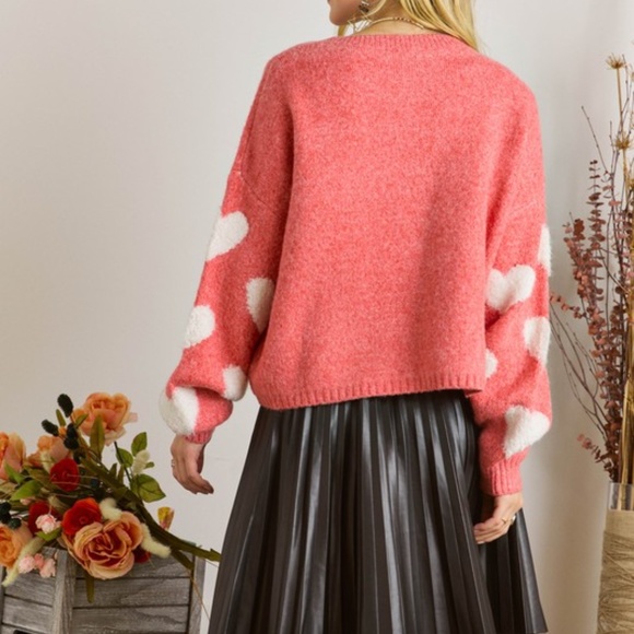 SOLD OUT Red Heart Valentines Day Crew Neck Pullover Relaxed Fit Knit Sweater - Picture 5 of 5